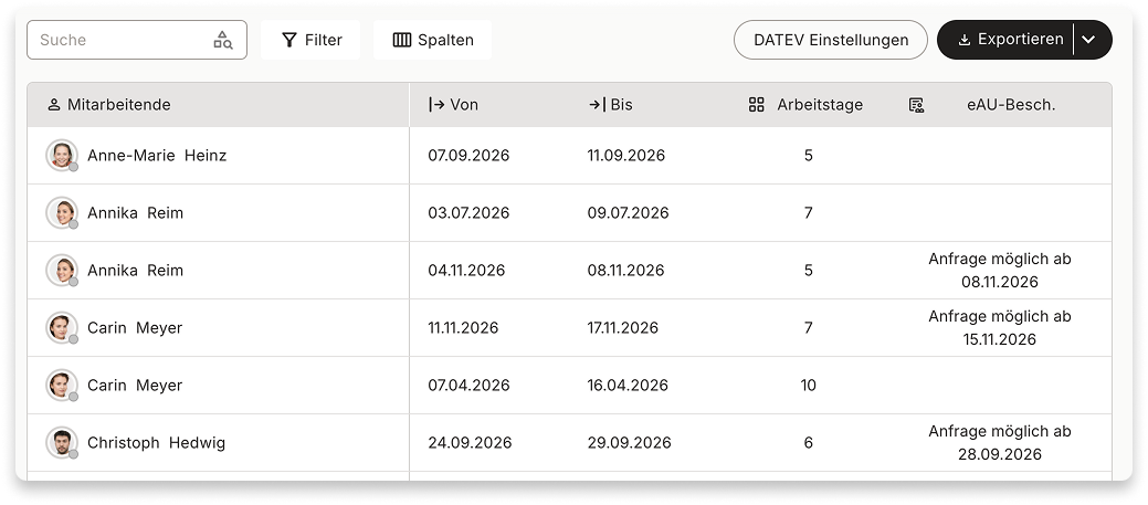 Krankheitsbericht für DATEV