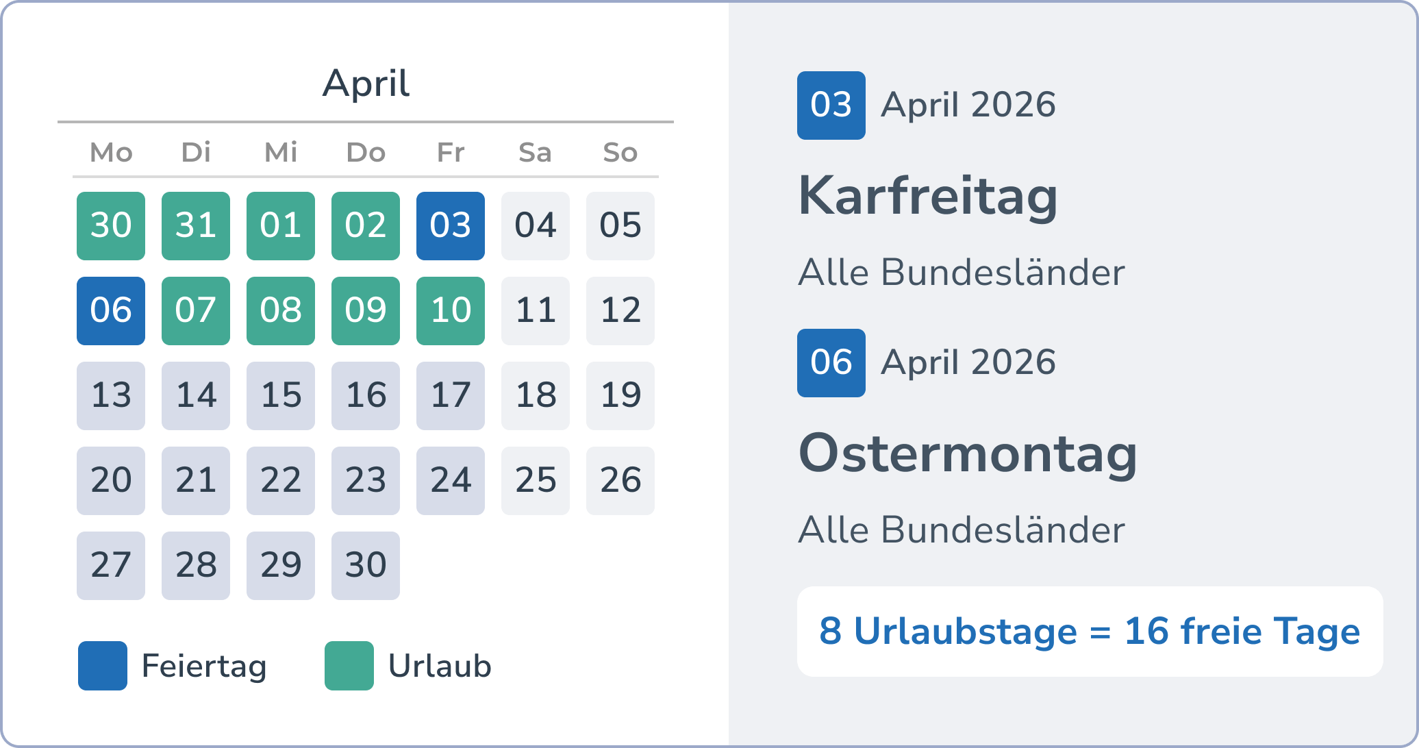 Brückentage und Urlaub im April - Karfreitag und Ostermontag