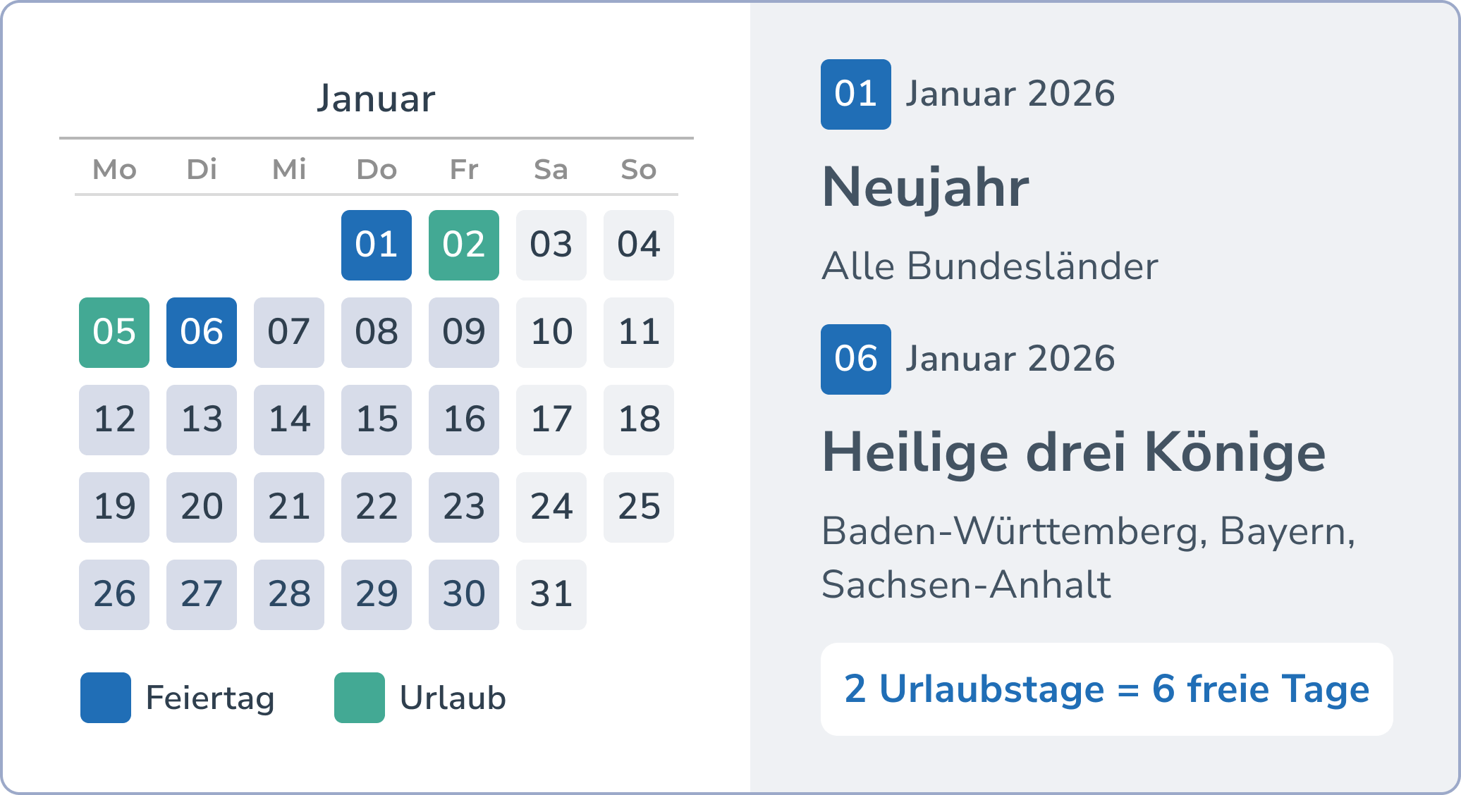 Brückentage und Urlaub im Januar - Neujahr und Heilige drei Könige