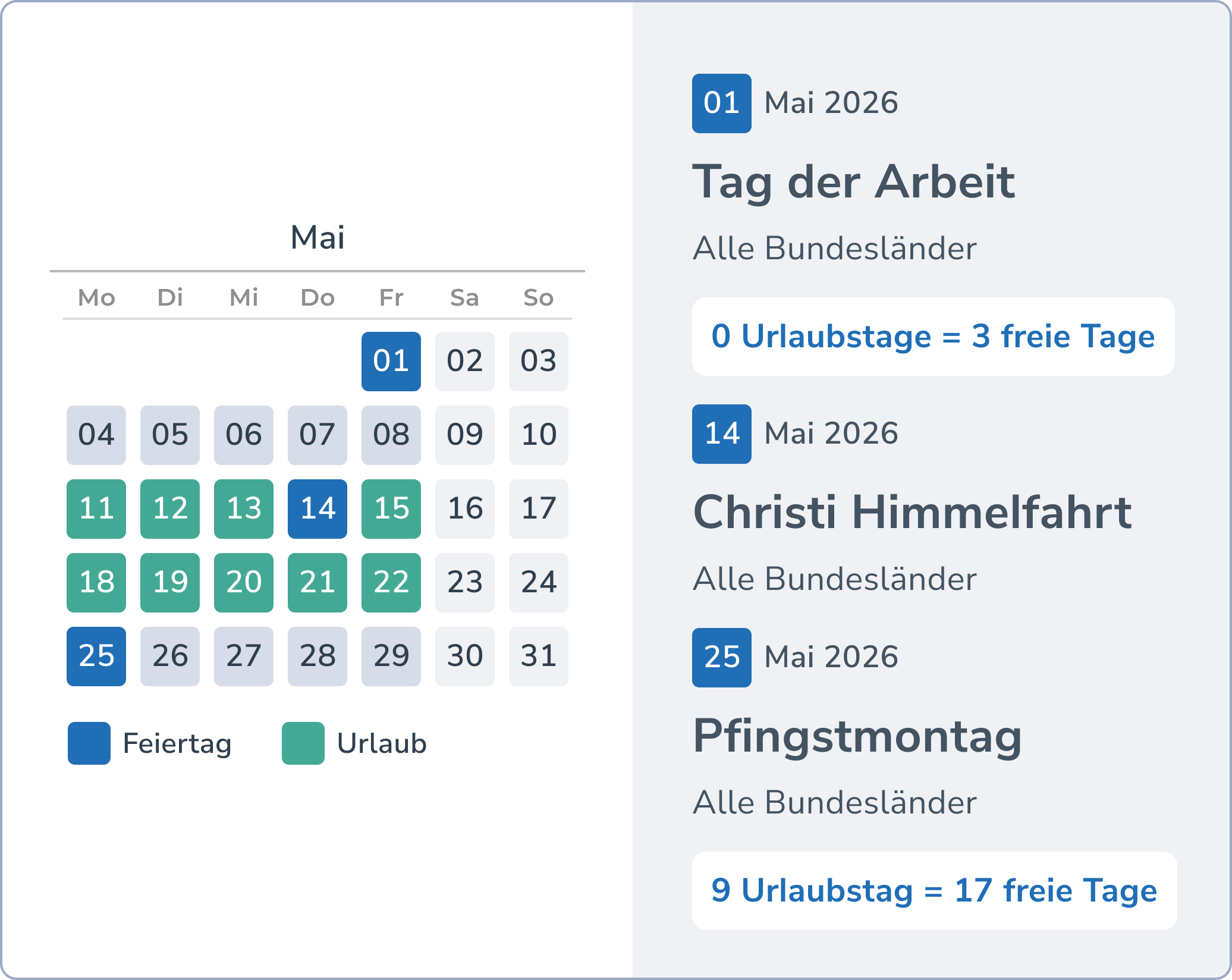 Brückentage und Urlaub im Mai - Tag der Arbeit und Christi Himmelfahrt 