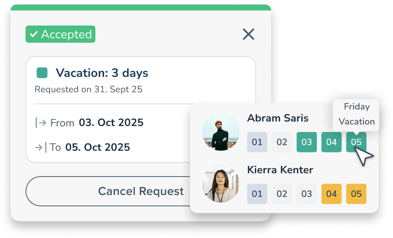 Team calendar and vacation request