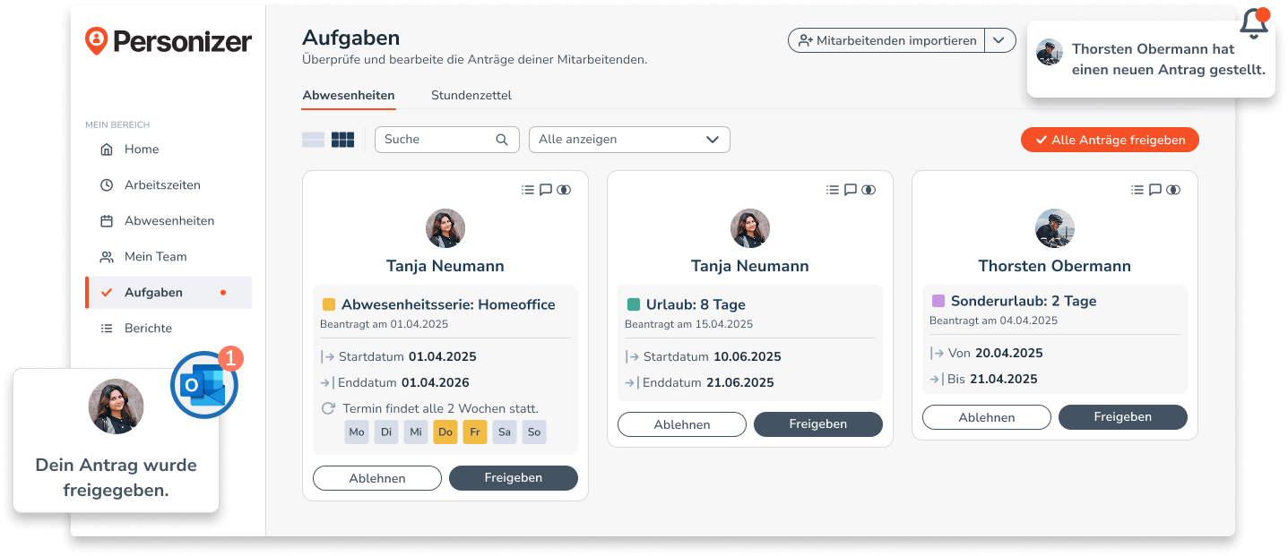 Aufgaben Übersicht in Personizer