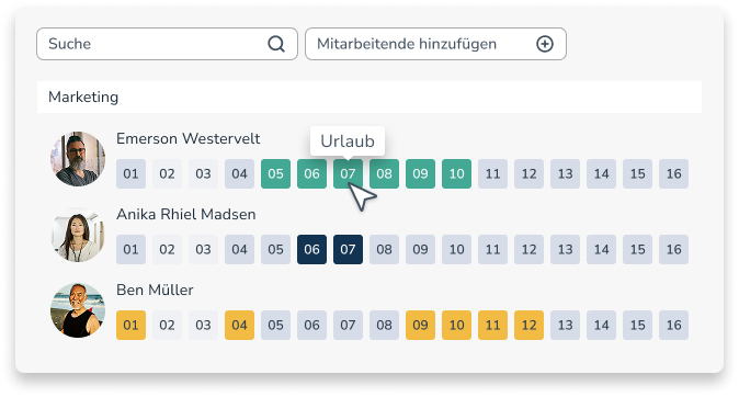 Teamkalender mit Überschneidungen
