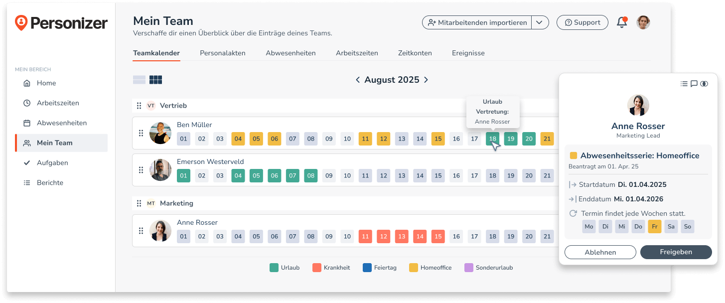 Personizer Abwesenheitskalender 