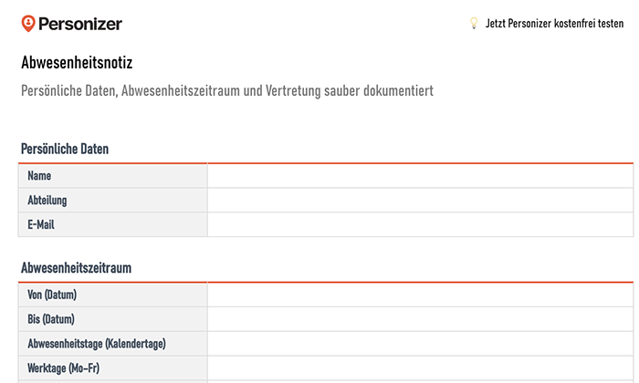 Abwesenheitsnotiz Excel Vorlage