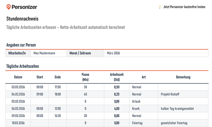Excel Vorlage Stundennachweis