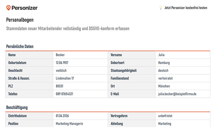 Excel Vorlage Personalbogen