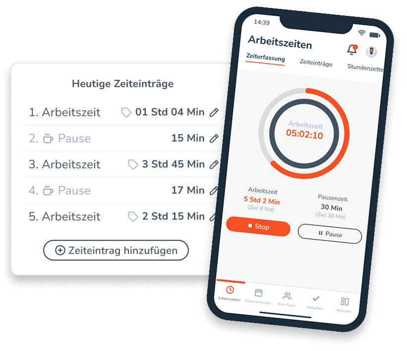 Zeiteinträge und Timer in App dargestellt