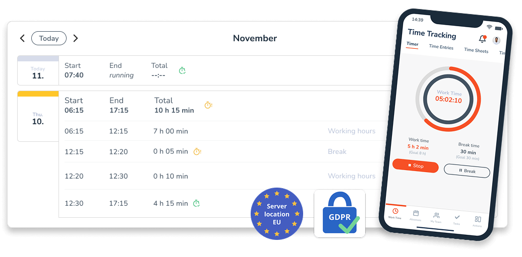 Time tracking overview desktop and mobile app