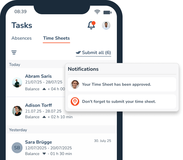 Time Sheets in mobile app
