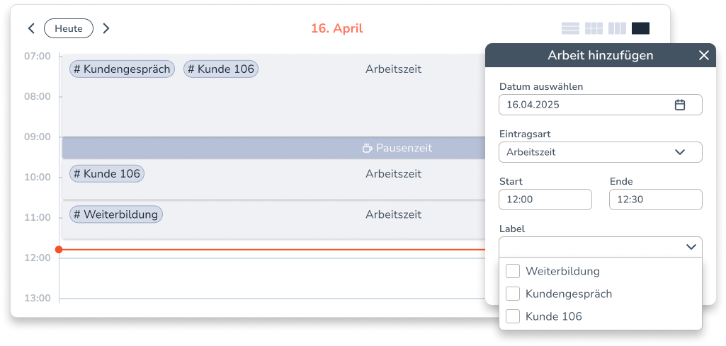 Zeitlabel in der Zeiterfassung