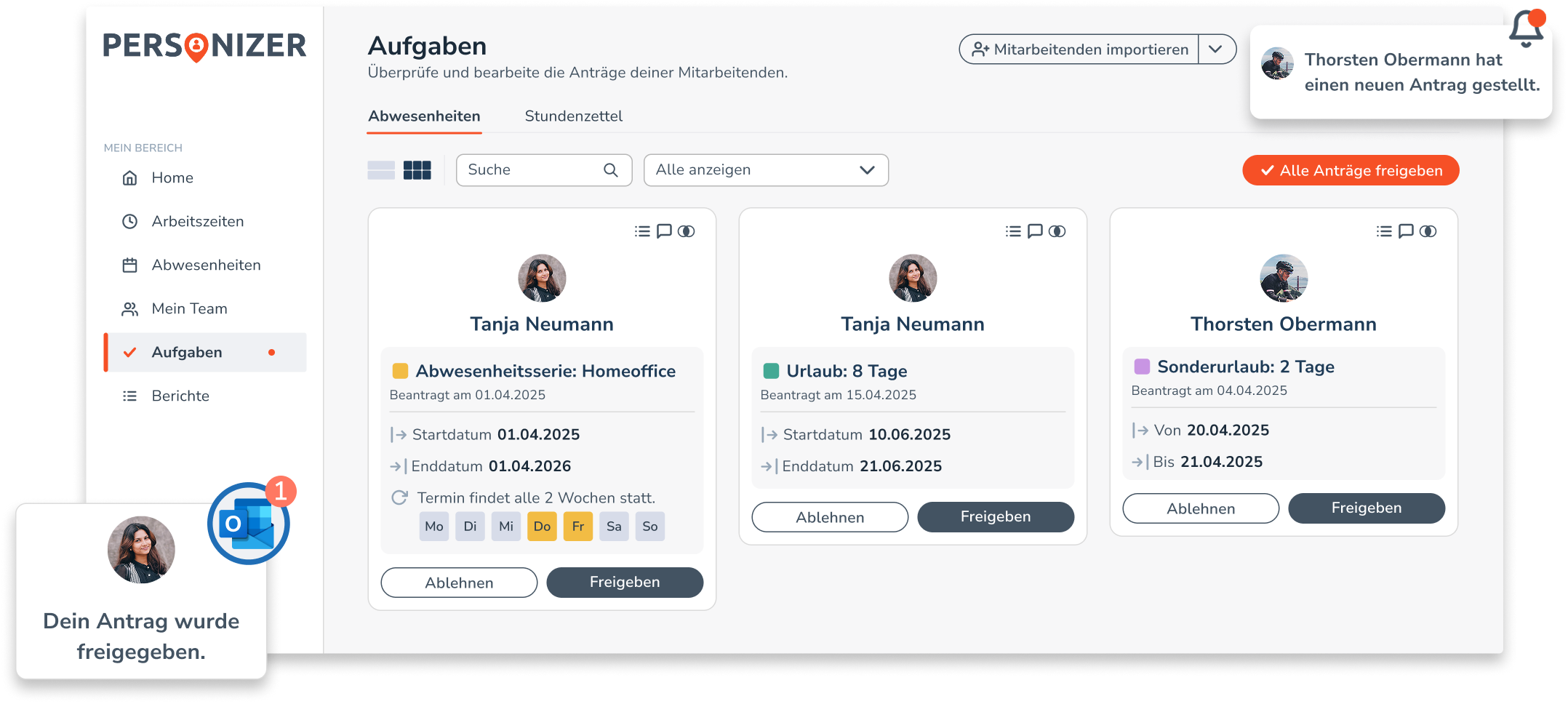 Personizer Genehmigungsprozesse Desktop (Screenshot)
