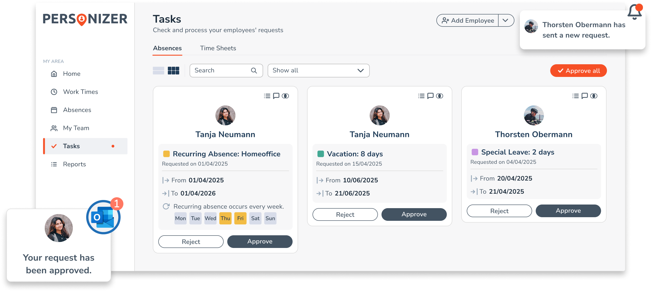 Personizer approval processes desktop (screenshot)