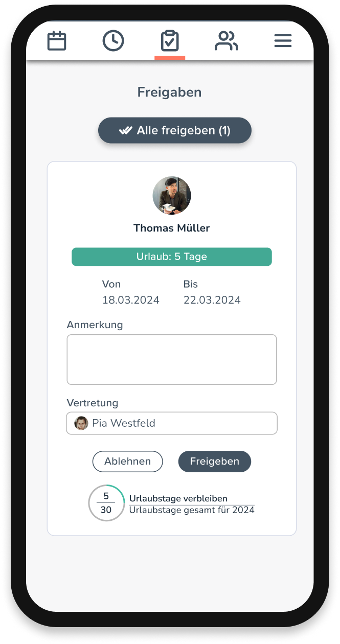 Personizer Genehmigungsprozesse Mobile App (Screenshot)