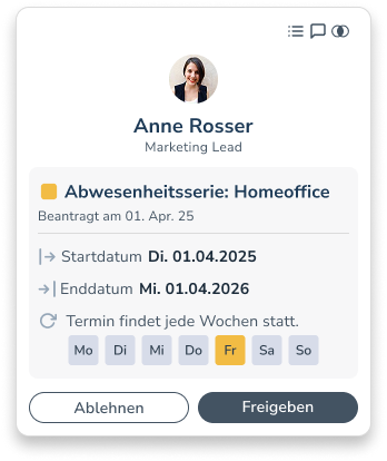 Personizer Abwesenheitskalender Mobile App (Screenshot)