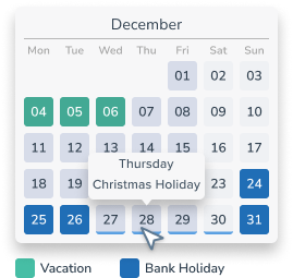 Holidays and school vacations at a glance in the calendar (screenshot)