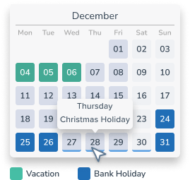 Holidays and school vacations at a glance in the calendar (screenshot)