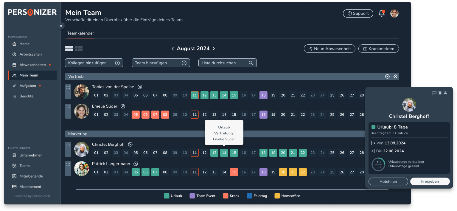 Personizer Abwesenheitskalender Desktop (Screenshot)