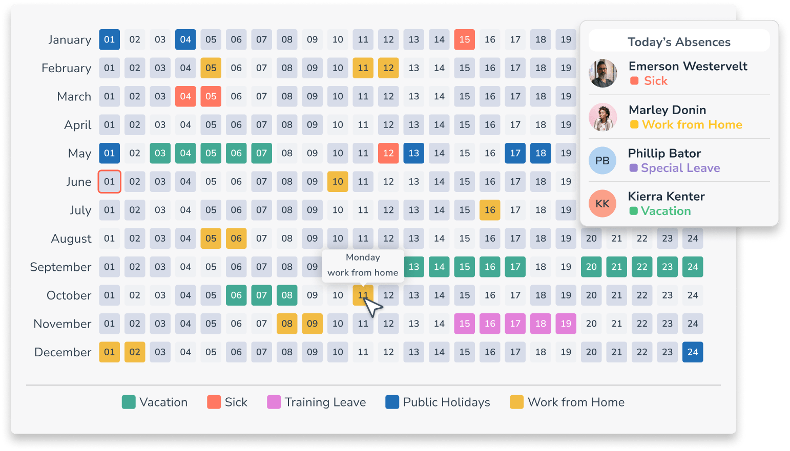 Personizer absence types desktop (screenshot)