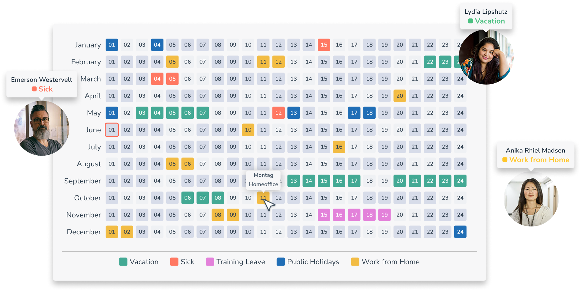 Personizer absence types desktop (screenshot)