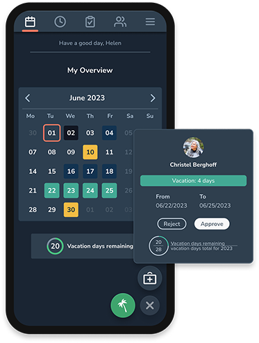 Personizer Absence Calendar Mobile App (screenshot)