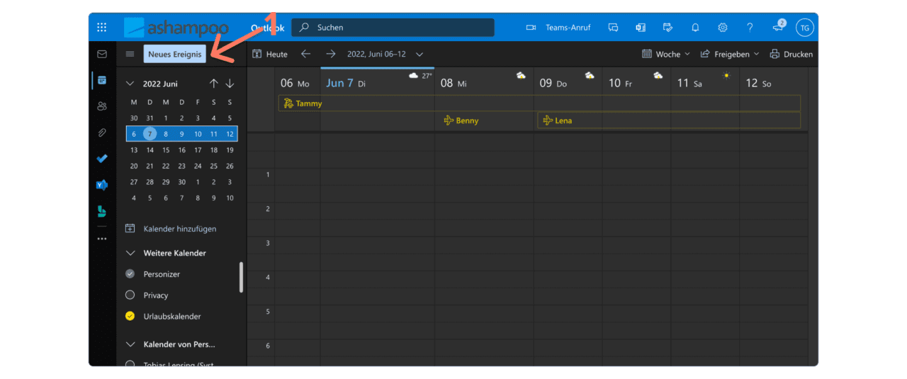 Outlook Urlaubskalender - Ereignis eintragen