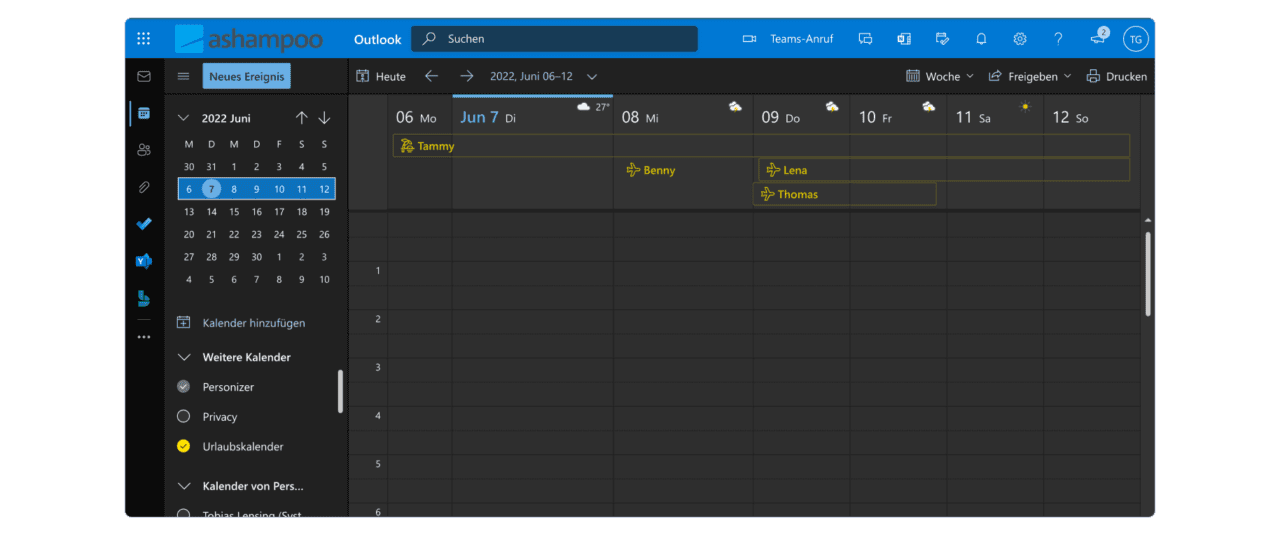 Outlook Urlaubskalender - Urlaubsübersicht aller Mitarbeitenden