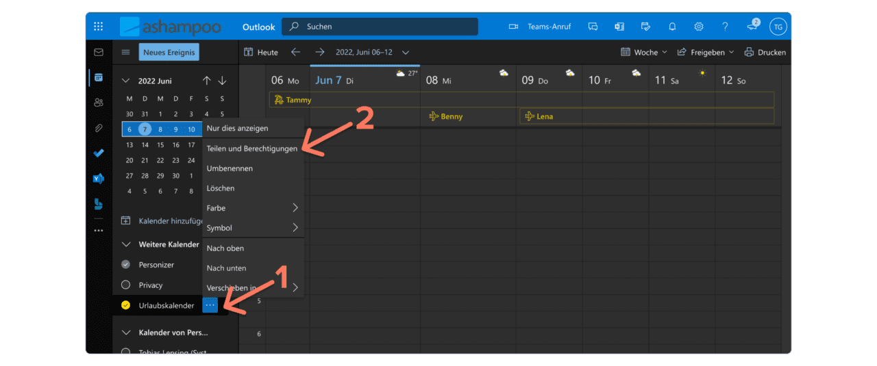 Outlook Urlaubskalender - Kalender teilen