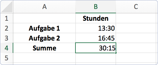 Addition von mehr als 24 Stunden in Excel