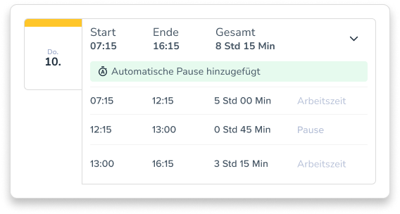 automatischer Pausenabzug