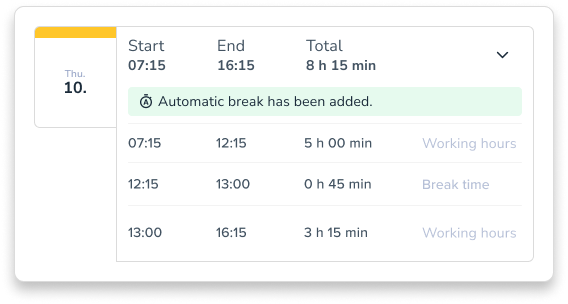 Automatic break deduction