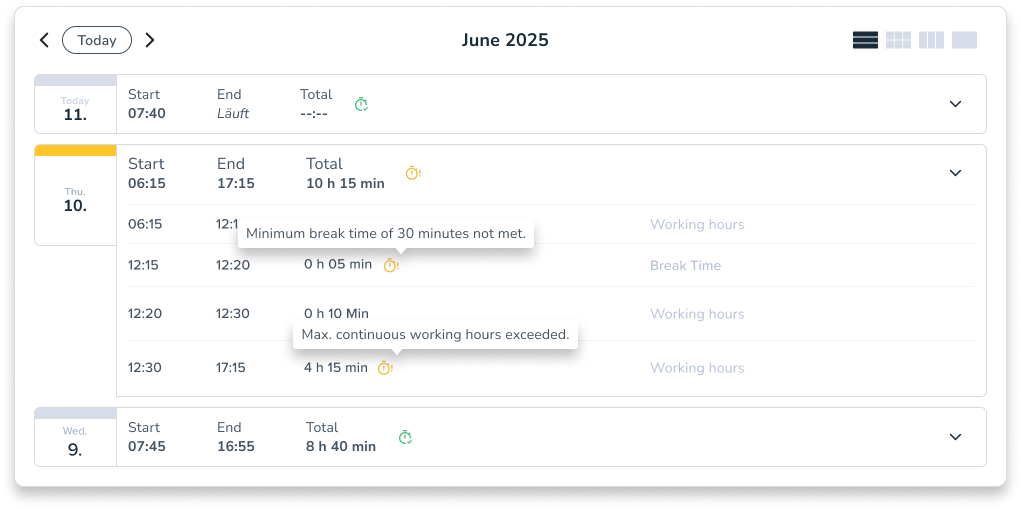 Personizer conditions in time tracking (screenshot)