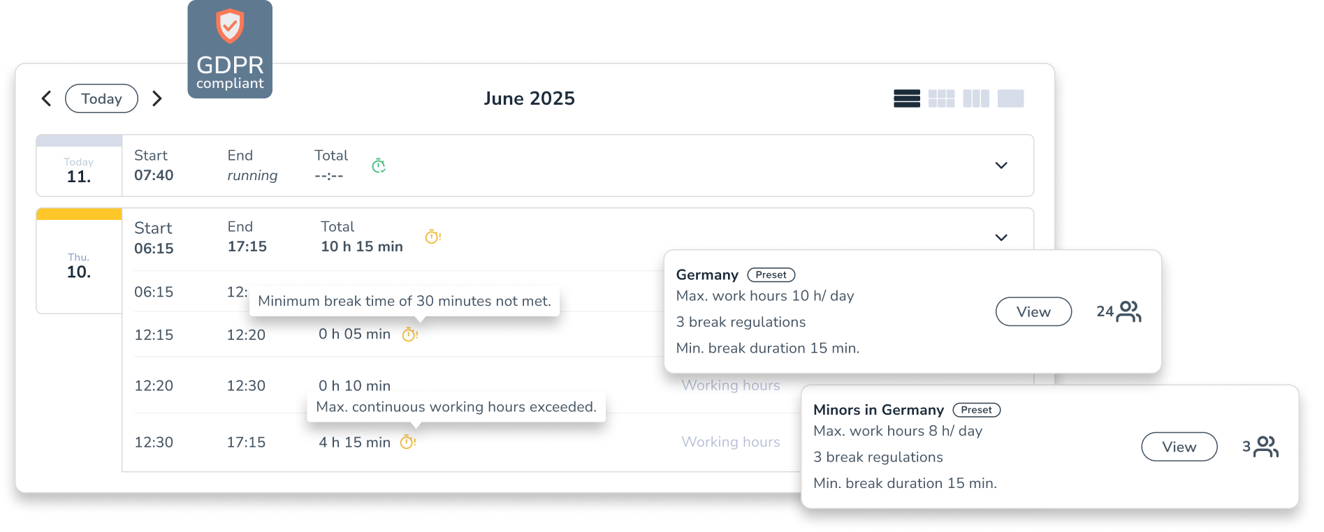 Personizer conditions in time tracking (screenshot)
