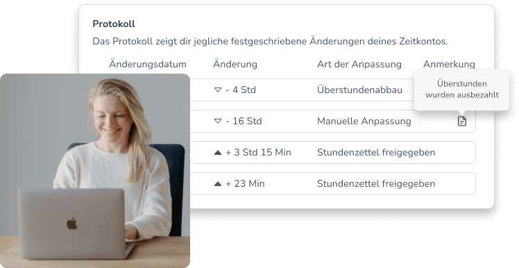 Lückenlose Dokumentationshistorie des Arbeitszeitkontos (Screenshot)