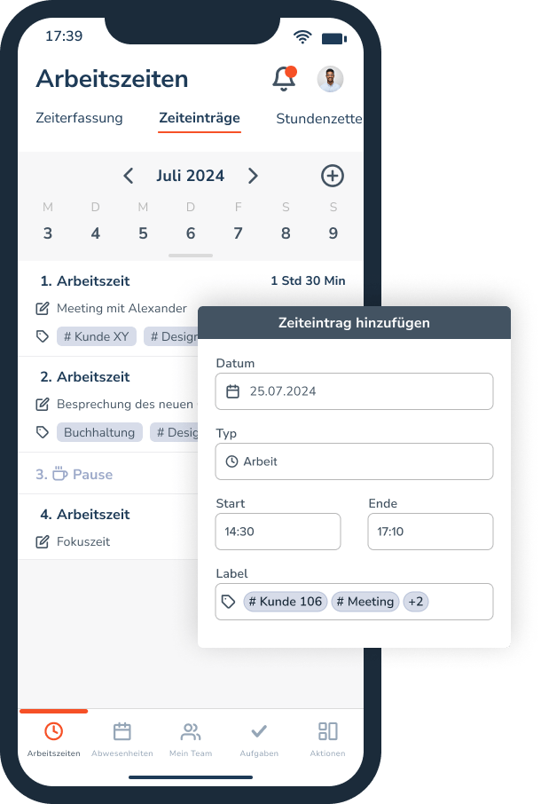 Personizer Zeitlabel Mobile App (Screenshot)