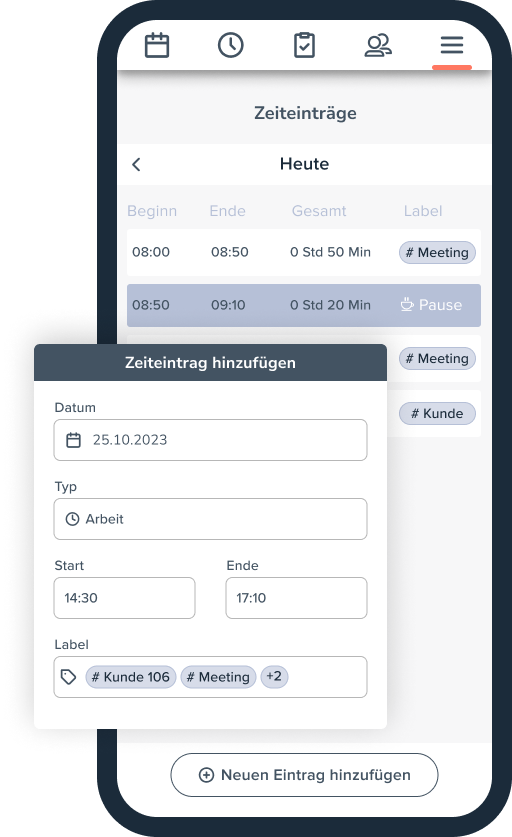 Personizer Zeitlabel Mobile App (Screenshot)