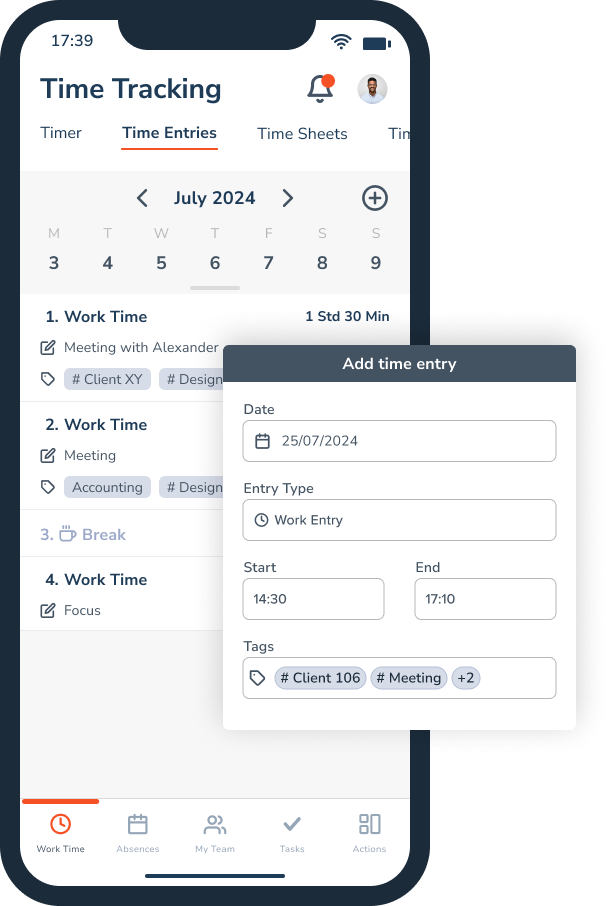 Personizer time tags mobile app (screenshot)