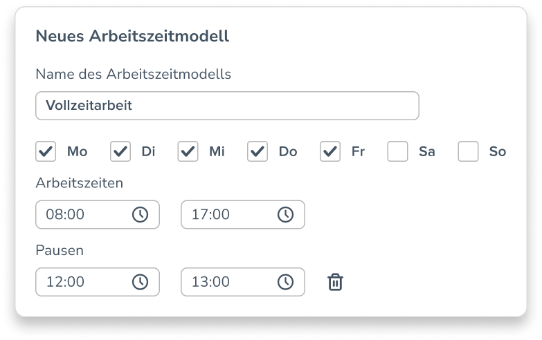 Arbeitszeitmodelle individuell anlegen