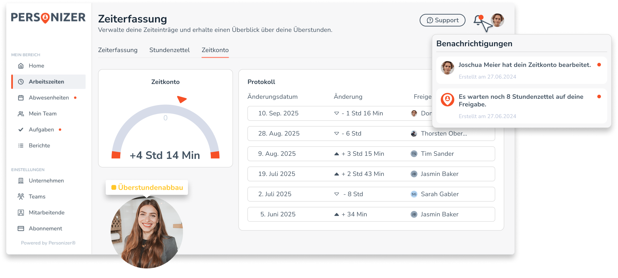 Personizer Arbeitszeitkonto Desktop (Screenshot)