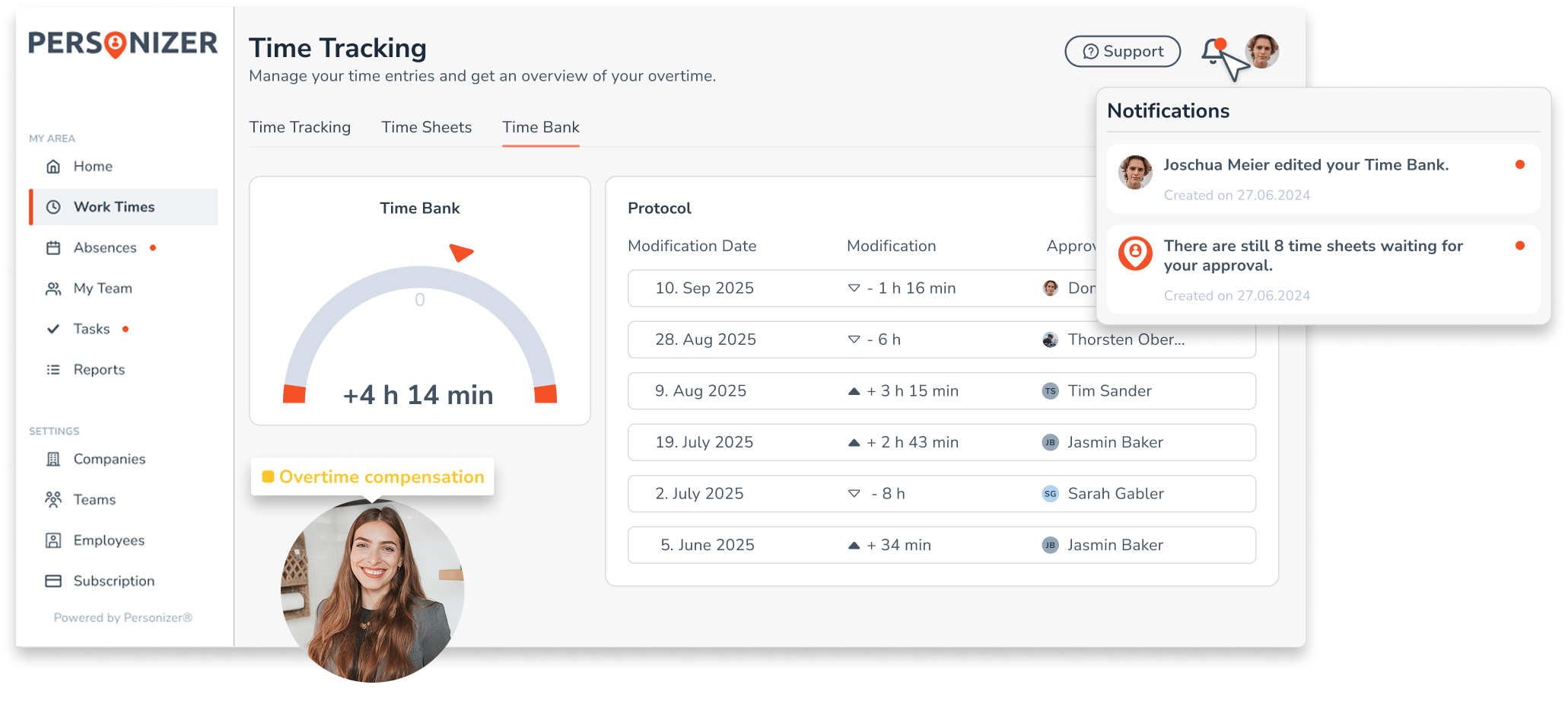 Personizer time bank desktop (screenshot)