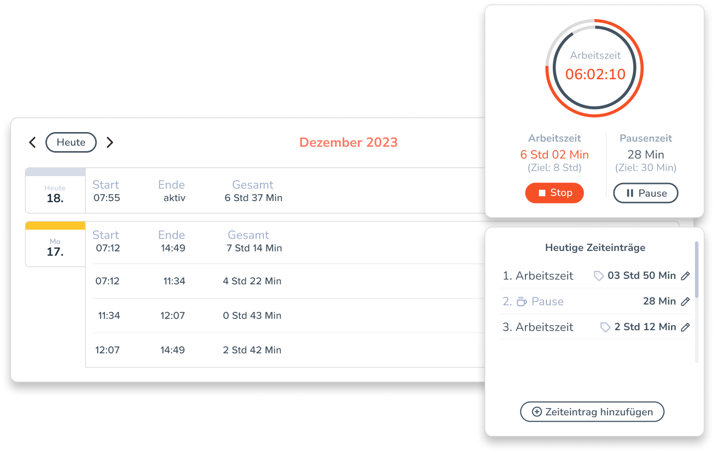 Personizer Start-Stop-Timer Überblick (Screenshot)