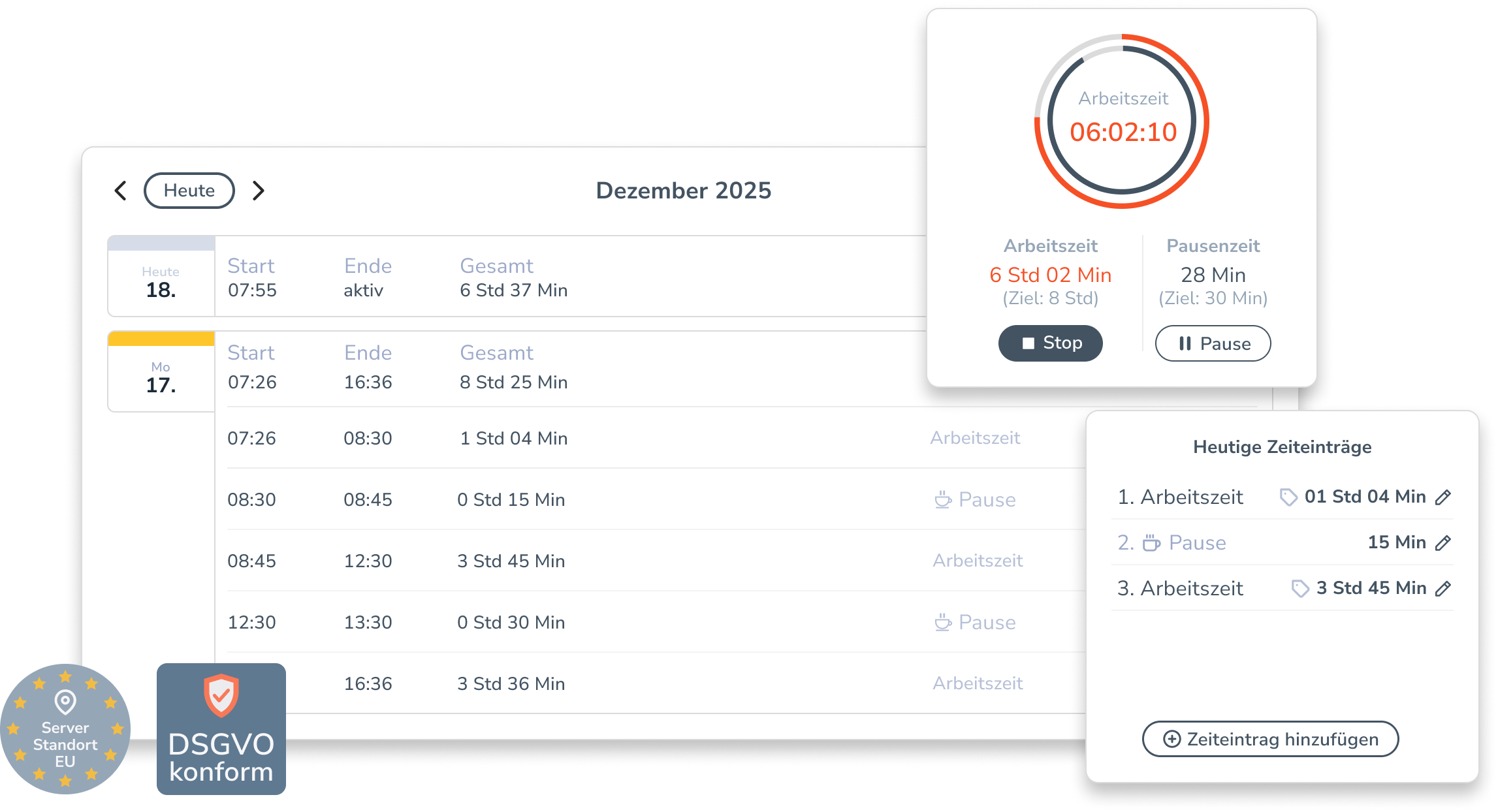 Personizer Start-Stop-Timer Überblick (Screenshot)