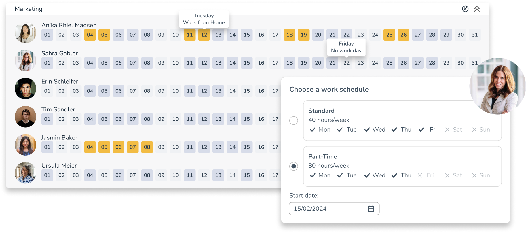 Personizer work schedules desktop (screenshot)