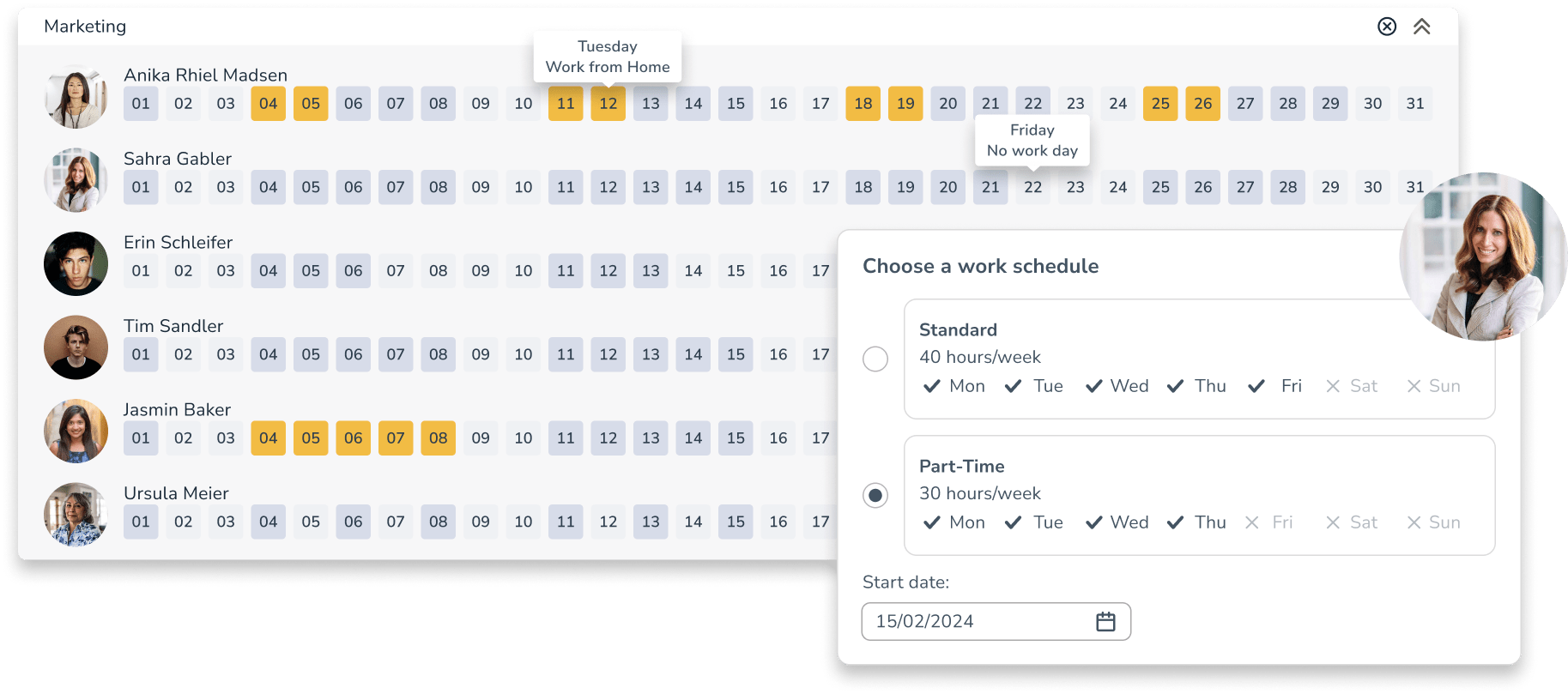 Personizer work schedules desktop (screenshot)