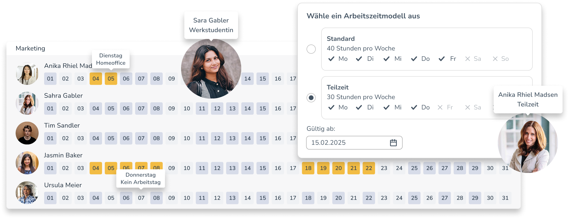 Personizer Arbeitszeitmodelle Desktop (Screenshot)