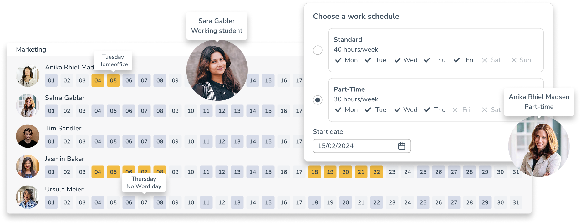 Personizer work schedules desktop (screenshot)